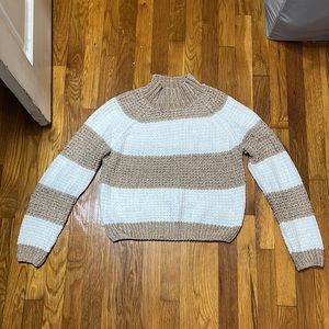 Poof Apparel Striped Knit Fuzzy Cropped Sweater